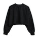 Color-Black-Fleece Lined Long Sleeved Fitness Yoga Wear Top Sports Cropped Short Sweater Women-Fancey Boutique