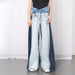 Denim Color Contrast Patchwork Wide Leg Pants for Women High Waisted Trousers Tight Waist Loose Drooping Figure Flattering Mopping Pants Women-Fancey Boutique