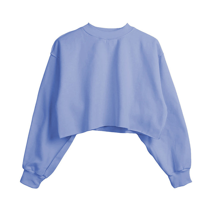 Color-Purple Blue-Fleece Lined Long Sleeved Fitness Yoga Wear Top Sports Cropped Short Sweater Women-Fancey Boutique