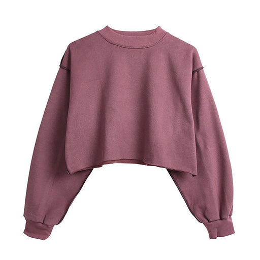 Color-Purple-Fleece Lined Long Sleeved Fitness Yoga Wear Top Sports Cropped Short Sweater Women-Fancey Boutique
