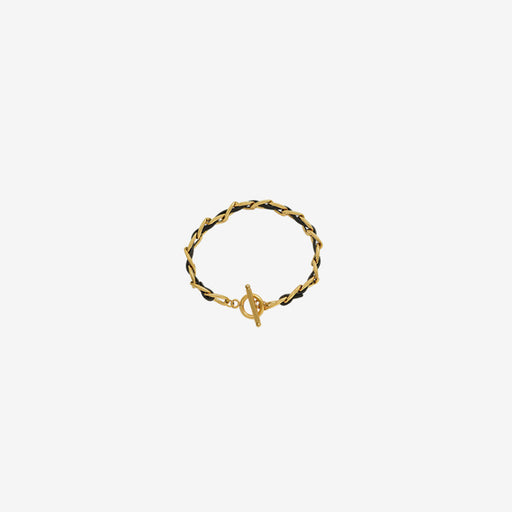 18K Gold-Plated Leather Chain Bracelet-One Size-Fancey Boutique