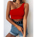 Color-Red 1-Products Solid Color Low Cut Sleeveless Cropped One Shoulder Halterneck Vest-Fancey Boutique