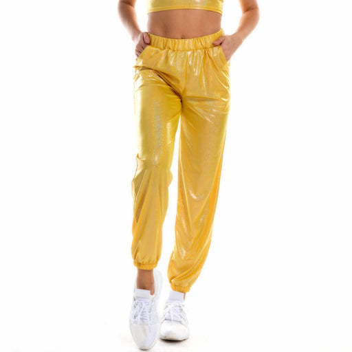 Color-Yellow-Hip Hop Trousers Women Shiny Breathable Elastic Waist Casual Pants Women-Fancey Boutique