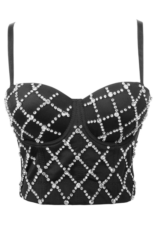 Color-Black-Stage Padded Strap Vest Women Outer Wear Sexy Top Sexy Off The Shoulder Tide Beaded Performance Wear-Fancey Boutique