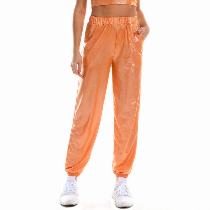 Color-Orange-Hip Hop Trousers Women Shiny Breathable Elastic Waist Casual Pants Women-Fancey Boutique