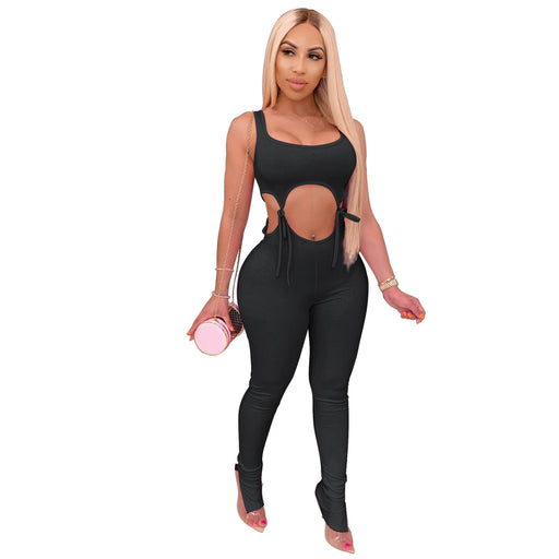 Color-Black-Summer Women Clothing Sunken Stripe High Elastic Lace-up Tight Sexy Fashion Suit-Fancey Boutique