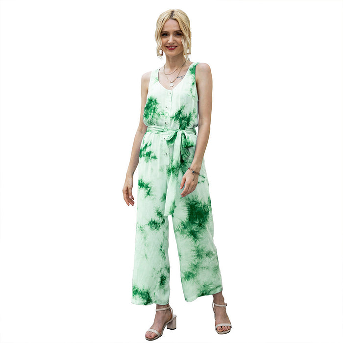 Color-Green-Summer Tie Dye Jumpsuit Casual Waist Tight Jumpsuit Women-Fancey Boutique