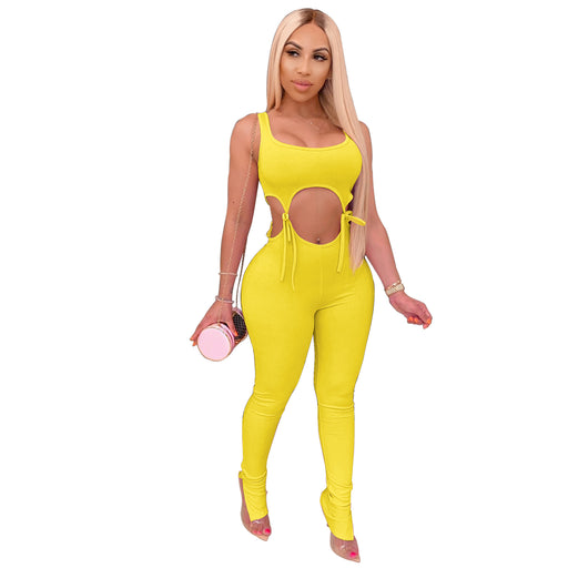 Color-Yellow-Summer Women Clothing Sunken Stripe High Elastic Lace-up Tight Sexy Fashion Suit-Fancey Boutique