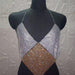 Color-Silver and Gold-Women Clothing Nightclub Sexy Low Cut Backless Halter Rhinestone Stitching Triangle Vest Women-Fancey Boutique