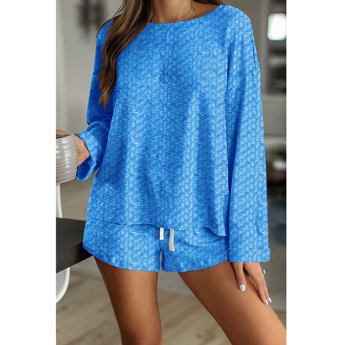 Color-Blue-2-New Casual Pajamas Suit Women round Neck Solid Color Pajamas-Fancey Boutique