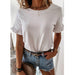 Summer Women Clothing Solid Color Short Sleeve Ruffled round Neck T shirt-White-Fancey Boutique