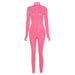 Color-Pink-Fall Women Clothing Turtleneck Embroidered Slim Fit Fitness Jumpsuit-Fancey Boutique
