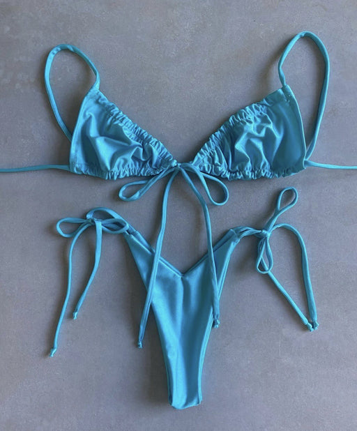 Color-Blue2-Popular Split Bikini Swimsuit Solid Color Women Bikini Tied Swimsuit-Fancey Boutique