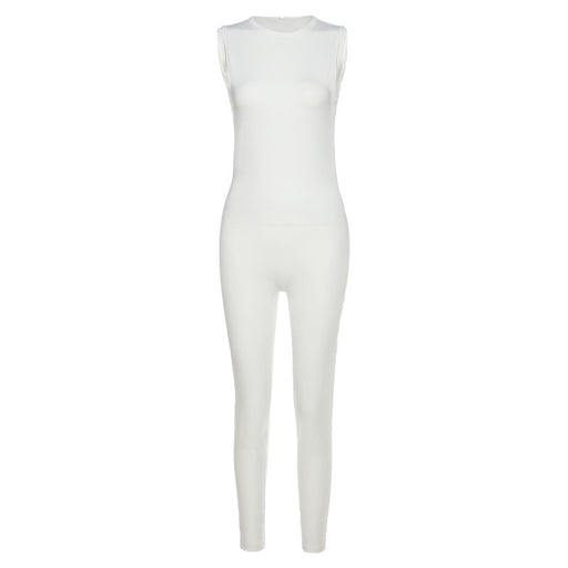 Color-White-New Women Sleeveless Slim High Top Sports Jumpsuit-Fancey Boutique