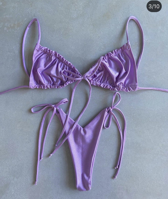 Color-Purple1-Popular Split Bikini Swimsuit Solid Color Women Bikini Tied Swimsuit-Fancey Boutique