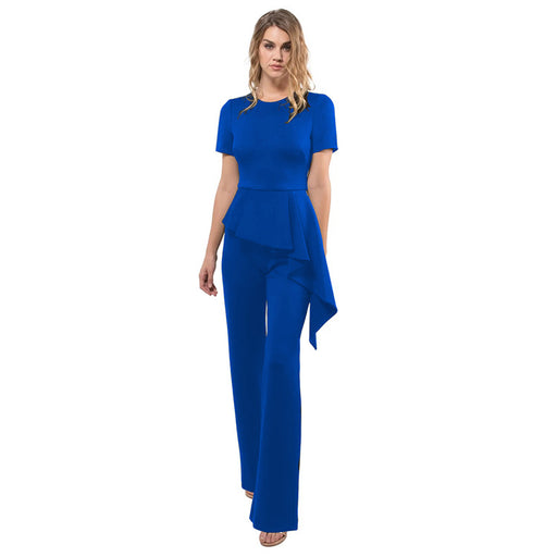 Color-Blue-Summer Women Clothing Short Sleeve Lotus Leaf Jumpsuit Women Tight Trousers-Fancey Boutique