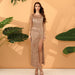 Color-Gold-Women Clothing Sexy Solid Color Sequ Dress High Split-Fancey Boutique