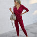 Color-Burgundy-Autumn Winter Casual Slim-Fit Figure Flattering Women Clothing Jumpsuit-Fancey Boutique