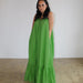 Color-Green-Spaghetti Straps Sleeveless Solid Color Long Large Hem Dress-Fancey Boutique