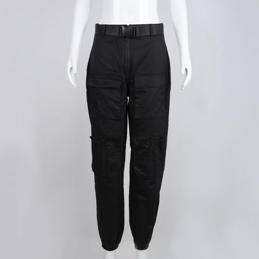 Color-Black-Slim Slimming High Waist Pocket Zipper Casual Ankle Banded Working Pants Women-Fancey Boutique