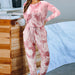 Color-Long Sleeve Red-Tie-Dyed One-Piece Pajamas Women Summer Loose Short Sleeve round Neck Ladies Homewear-Fancey Boutique