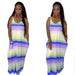 Color-Blue-Women Rainbow Colorful Stripes Loose Big Hem Maxi Dress-Fancey Boutique