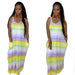 Color-Yellow-Women Rainbow Colorful Stripes Loose Big Hem Maxi Dress-Fancey Boutique