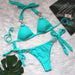 Color-Green-Bikini Bright Crystal Bikini Solid Color Lace-up Swimsuit High-End Sexy Women Bandage Swimsuit-Fancey Boutique
