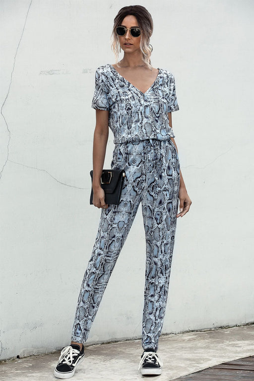 Color-Pale blue-Summer Women Clothing V neck Leopard Print Printed Jumpsuit-Fancey Boutique