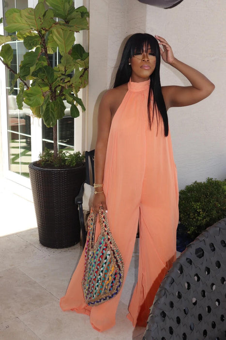 Color-Orange-Women Clothing Sexy Mesh Loose Straight plus Size Jumpsuit-Fancey Boutique