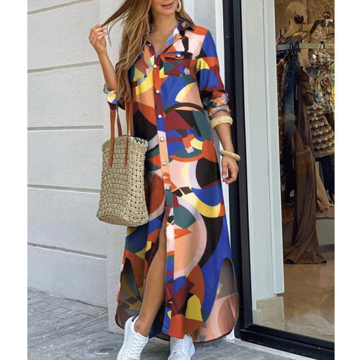 Color-Multicolor-Women Clothing Spring Summer Printed Sexy Shirt Dress-Fancey Boutique