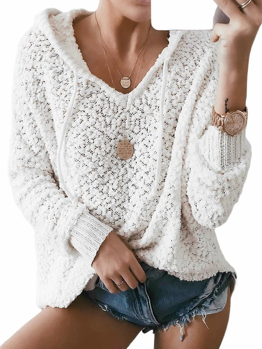 Autumn Winter Pullover Hoodie Coat Knitted Sweater-White-Fancey Boutique