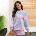 Color-Pink Blue-Tie-Dye Printing Casual Sports Sweater Home Half Sleeve Ruffled two piece set Women-Fancey Boutique