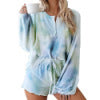 Color-Blue-Green-Tie-Dye Printing Casual Sports Sweater Home Half Sleeve Ruffled two piece set Women-Fancey Boutique