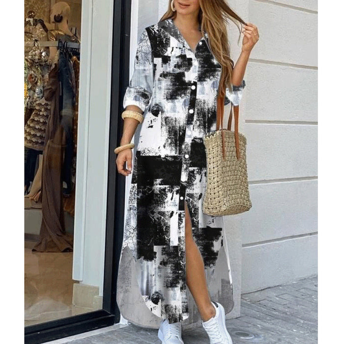 Color-Tie-Dyed Black-Women Clothing Spring Summer Printed Sexy Shirt Dress-Fancey Boutique