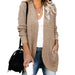 Color-Khaki-Autumn Winter Cardigan Women Clothing Curved Placket Large Pocket Sweater Open-Fancey Boutique