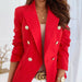 Color-Red-Spring Long Sleeve Double Breasted Solid Color Stand Collar Small Blazer-Fancey Boutique