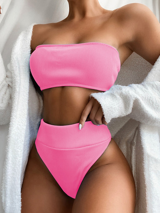 Color-Pink-Swimsuit Bikini Swimsuit Solid Color Swimsuit Split Swimsuit-Fancey Boutique