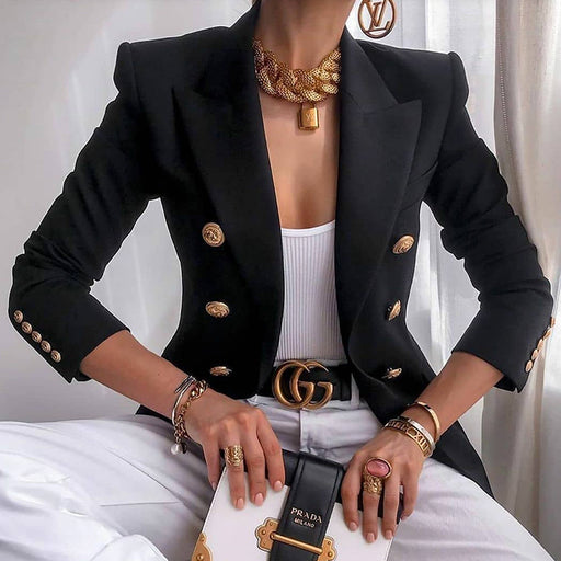 Color-Black-Women Solid Color Fashionable Casual Short Blazer-Fancey Boutique