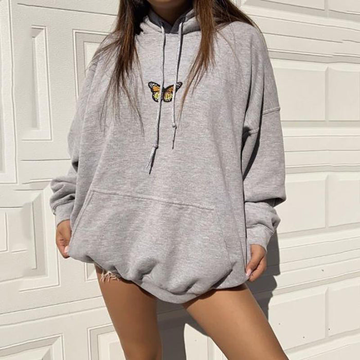 Popular Plate Printed Long Sleeve Casual Sports Loose Women Top-Gray-Fancey Boutique