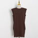 Color-Coffee-Solid Color round Neck Sleeveless Women Spring Casual Loose Padded Shoulder Dress Women-Fancey Boutique