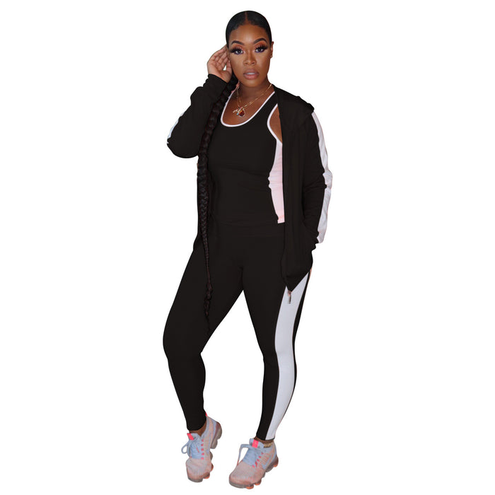 Color-Black-Boutique Popular Casual Solid Color Sports 3 Piece Suit-Fancey Boutique