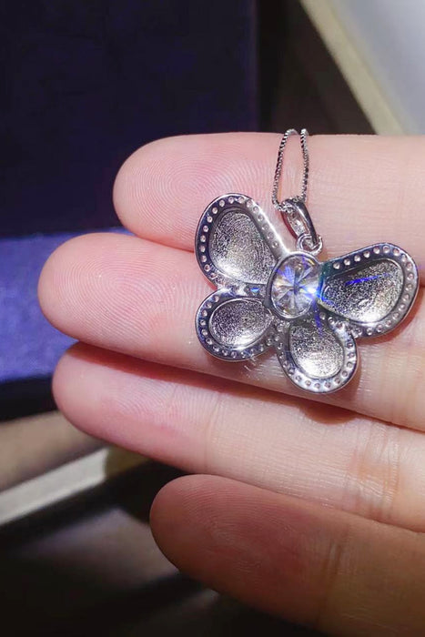 1 Carat Moissanite Butterfly Pendant Necklace-One Size-Fancey Boutique