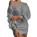 Color-Gray-Autumn Winter Women Clothing Casual Off-the-shoulder Lantern Sleeve Knitted Sweater Dress-Fancey Boutique
