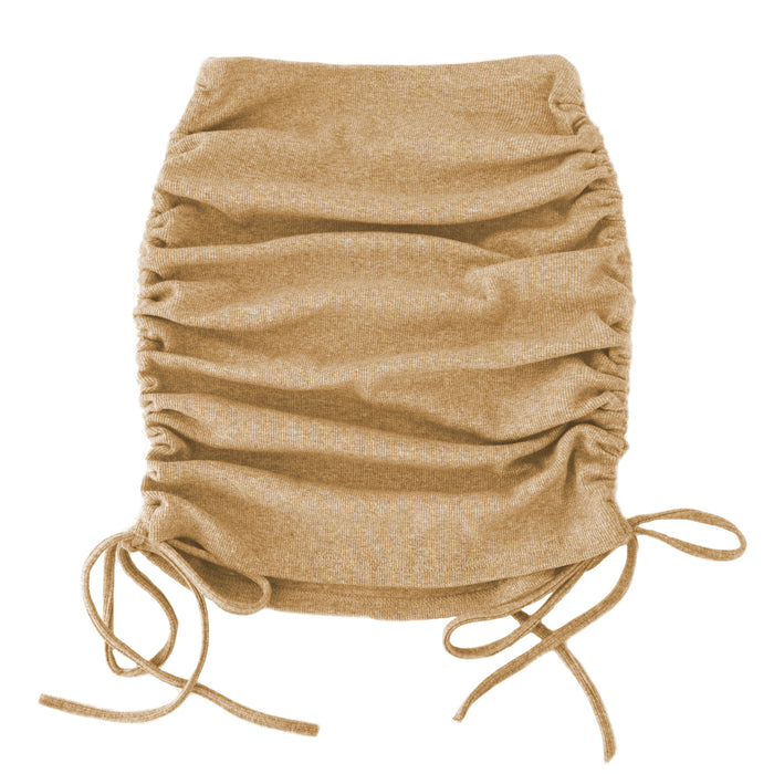 Color-Khaki-Knitted Threaded Side Drawstring Elastic Pleated Skirt Sexy Slim Adjustable Hip Skirt-Fancey Boutique