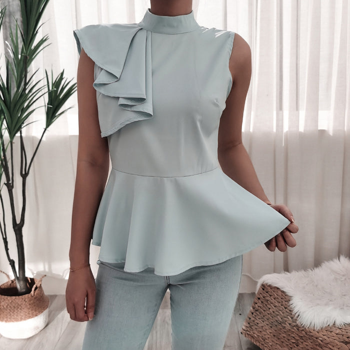 Color-Women Clothing Sleeveless Ruffled Casual Chiffon Shirt Women Top-Fancey Boutique