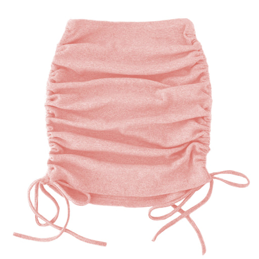 Color-Pink-Knitted Threaded Side Drawstring Elastic Pleated Skirt Sexy Slim Adjustable Hip Skirt-Fancey Boutique