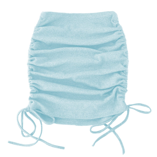 Color-Light Blue-Knitted Threaded Side Drawstring Elastic Pleated Skirt Sexy Slim Adjustable Hip Skirt-Fancey Boutique