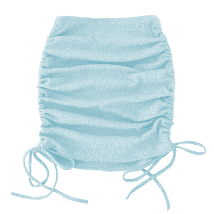 Color-Light Blue-Knitted Threaded Side Drawstring Elastic Pleated Skirt Sexy Slim Adjustable Hip Skirt-Fancey Boutique