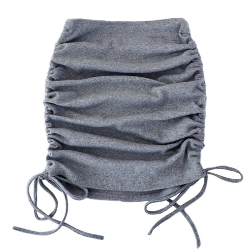 Color-Gray-Knitted Threaded Side Drawstring Elastic Pleated Skirt Sexy Slim Adjustable Hip Skirt-Fancey Boutique